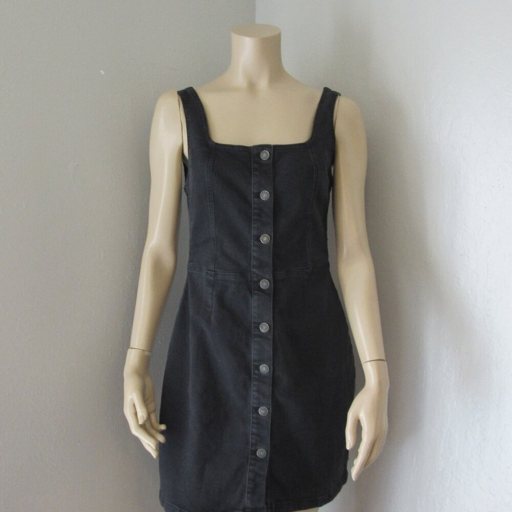DENIM Co Black Button Front Size 10 Mini Sleeveless Washed Denim Dress NWT